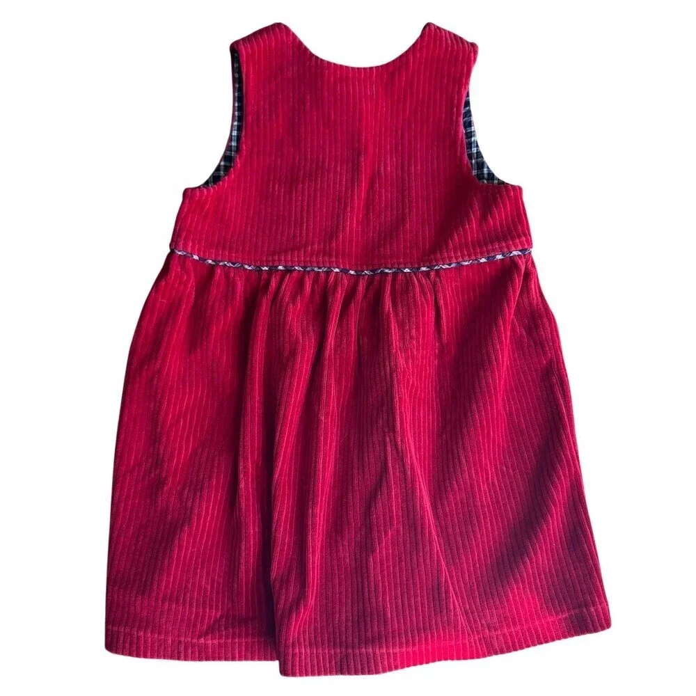 Ralph Lauren Girls Jumper Dress 3T Red Corduroy Plaid Trim Button Front
